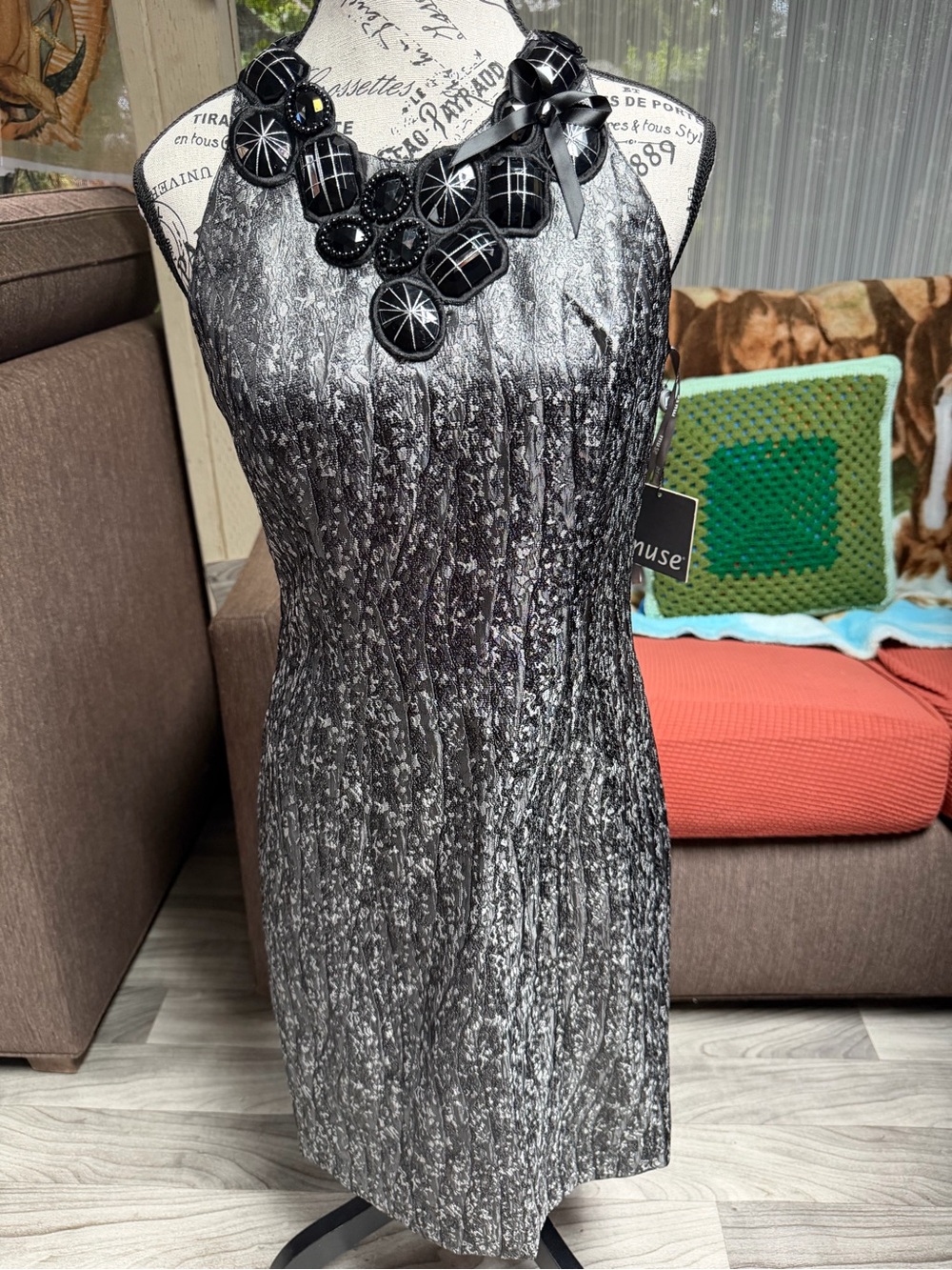 Stylish Black & Silver Crushed Sheath Dress - Brand: